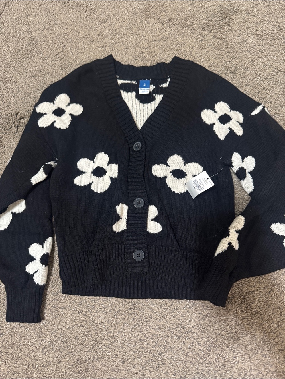 NWT Old Navy Black Floral V-Neck Button Cardigan Sweater